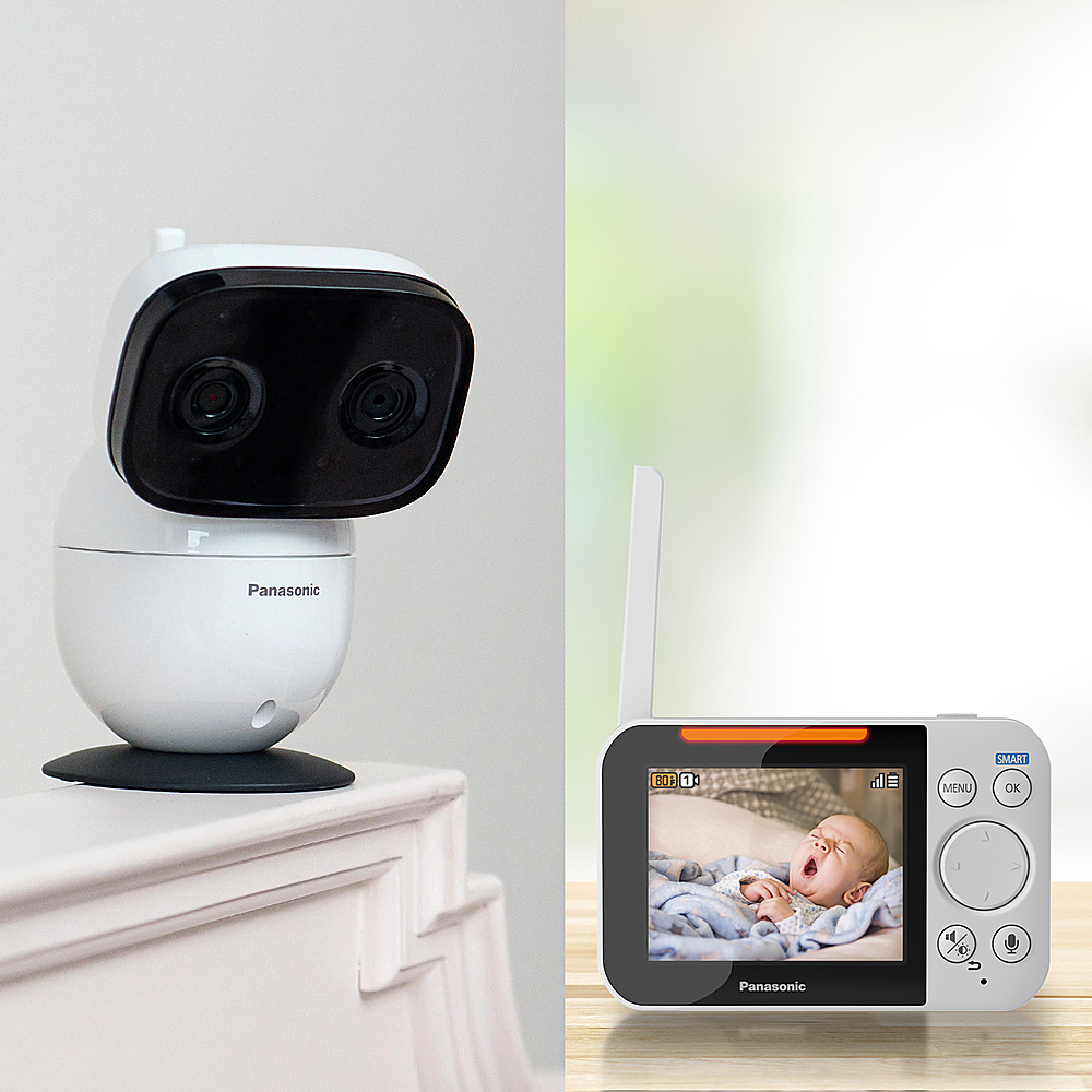 Angle View: Panasonic - Secure Video Baby Monitor with Extra Long Range, Remote Pan/Tilt/Zoom, 2-Way Talk and Customizable Alerts - Black/White