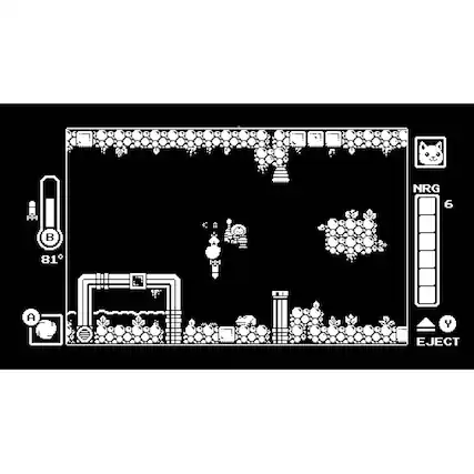 The image features a video game with a character in a dark environment, possibly a dungeon or a cave. The character is moving through the game, and there are several other characters in the scene. The game is displayed on a screen, and the character is positioned in the center of the image. The game seems to be a black and white, old-style video game, giving it a nostalgic feel. - E (Everyone)