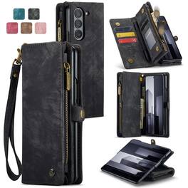 Dteck - Magnetic Detachable Wallet Case for Samsung Galaxy Z Fold6 ,Multi-Functional Large Zipper Card Slots Cover With Strap - Black
