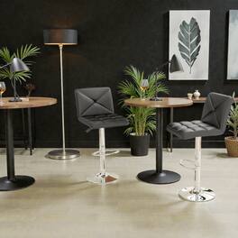 Hivvago - Set of 2 Adjustable Height Bar Stools with Backrest and PU Leather Upholstery - Black