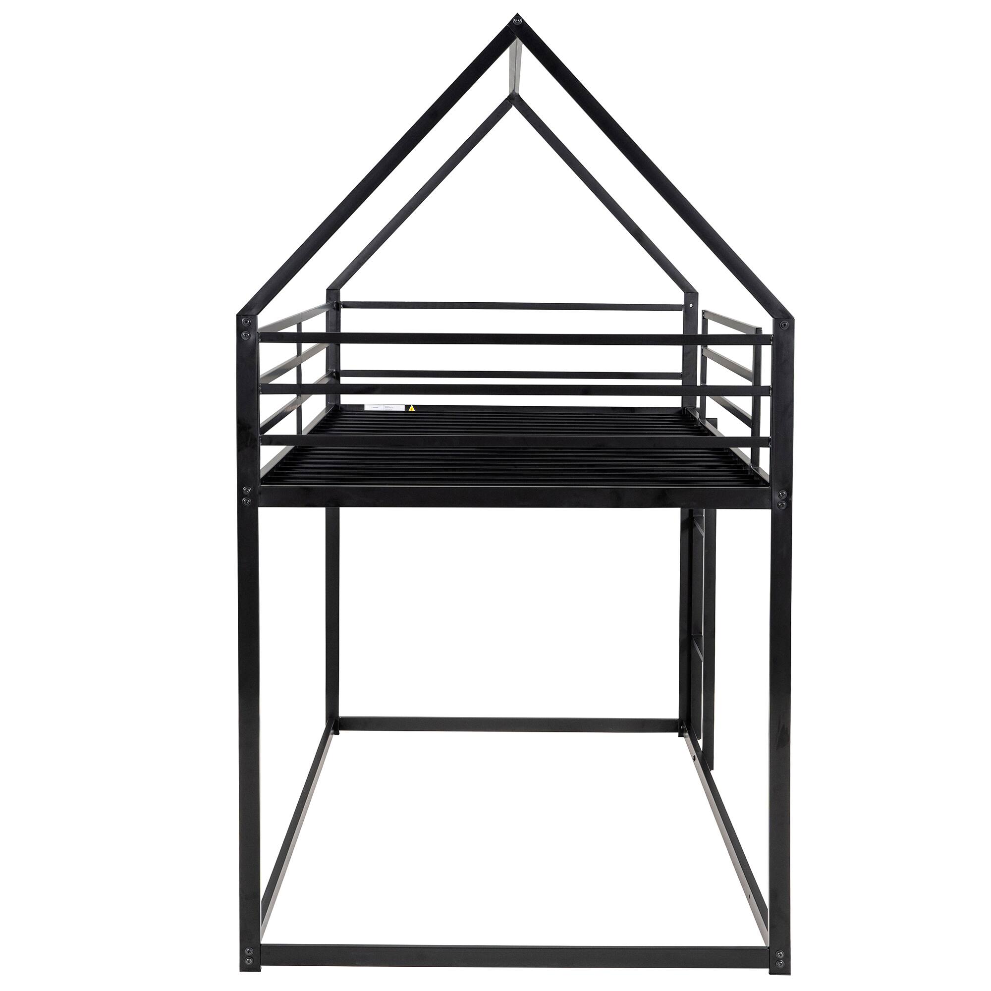 Alt View 1. Spaco - Spaco Twin over Twin Kids House Bunk Bed with Slide, Solid Metal Frame, Safety Guardrails, Built-in Ladder, for Bedroom - Black.