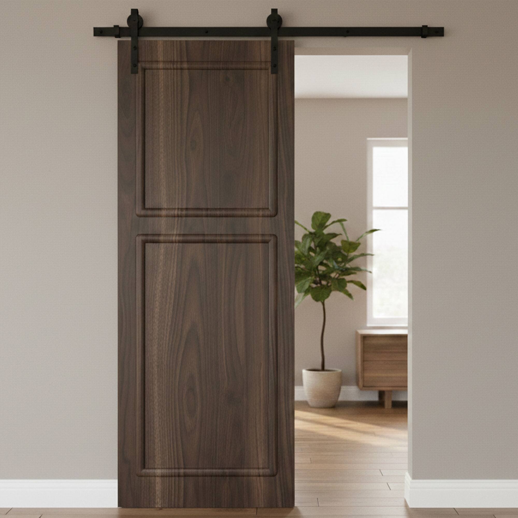 Alt View 4. Boyel Living - Antique brown Sliding Barn Door 16-in L x 1.5-in W x 80-in H with Complete Sliding Track Hardware Kit - Antique brown.