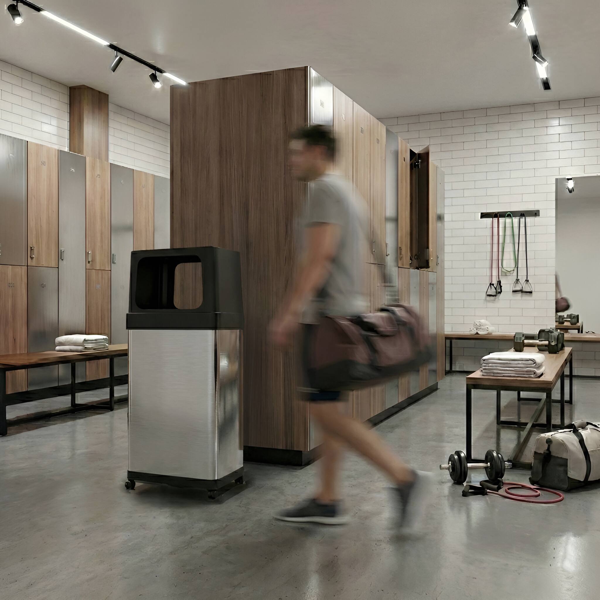 Back. iTouchless - 24 Gallon Stainless Steel Dual Side Entry Kitchen Trash Can with Wheels and AbsorbX Odor Filter - Silver.