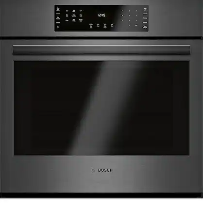 Front. Bosch - 800 Series 30" Built-In Single Electric Convection Wall Oven with Wifi - Black stainless steel.