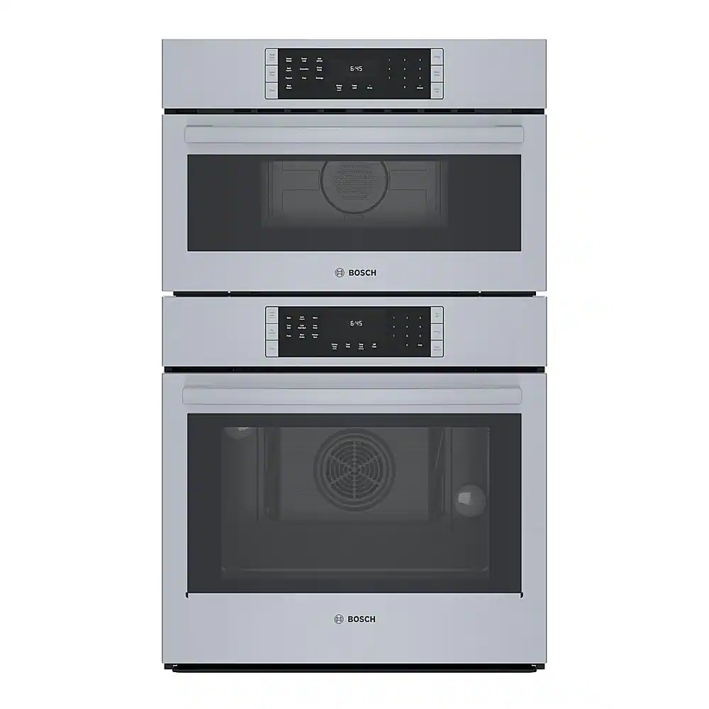 Front. Bosch - 800 Series 30" Built-In Electric Convection Combination Wall Oven with Speed Microwave and Wifi - Stainless steel.