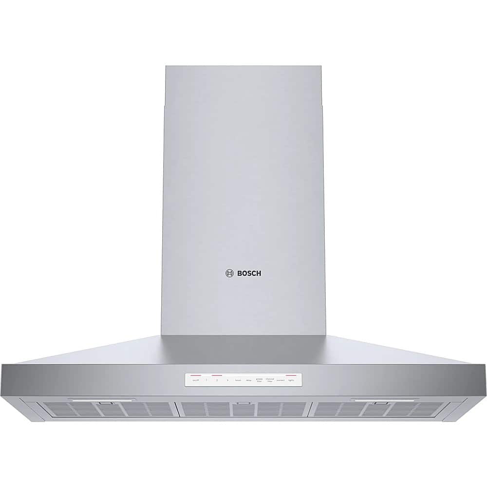 Front. Bosch - 800 Series 36" Externally Vented Range Hood - Stainless steel.