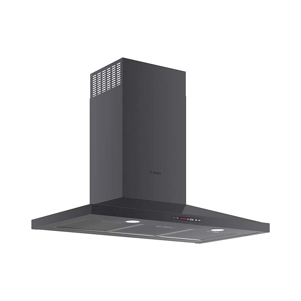 Angle. Bosch - 800 Series 36" Convertible Range Hood - Black stainless steel.