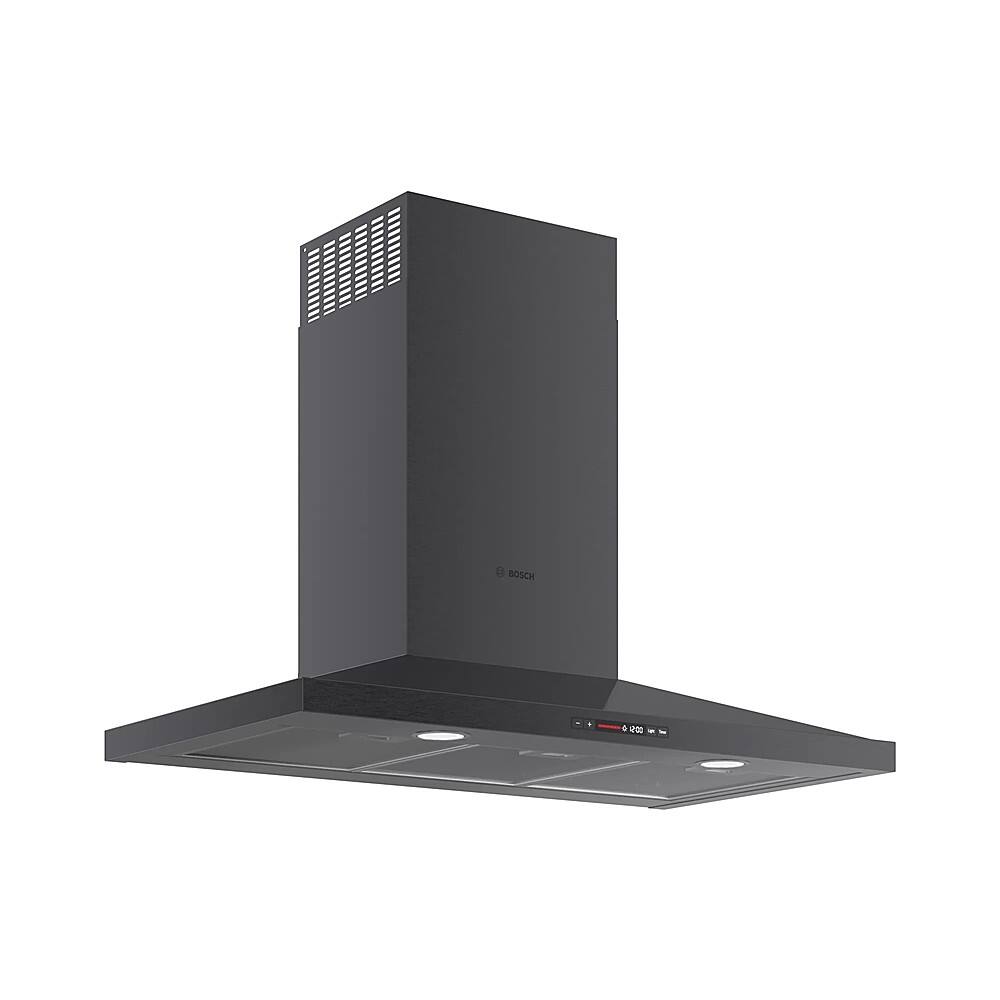 Angle. Bosch - 800 Series 36" Convertible Range Hood - Black stainless steel.