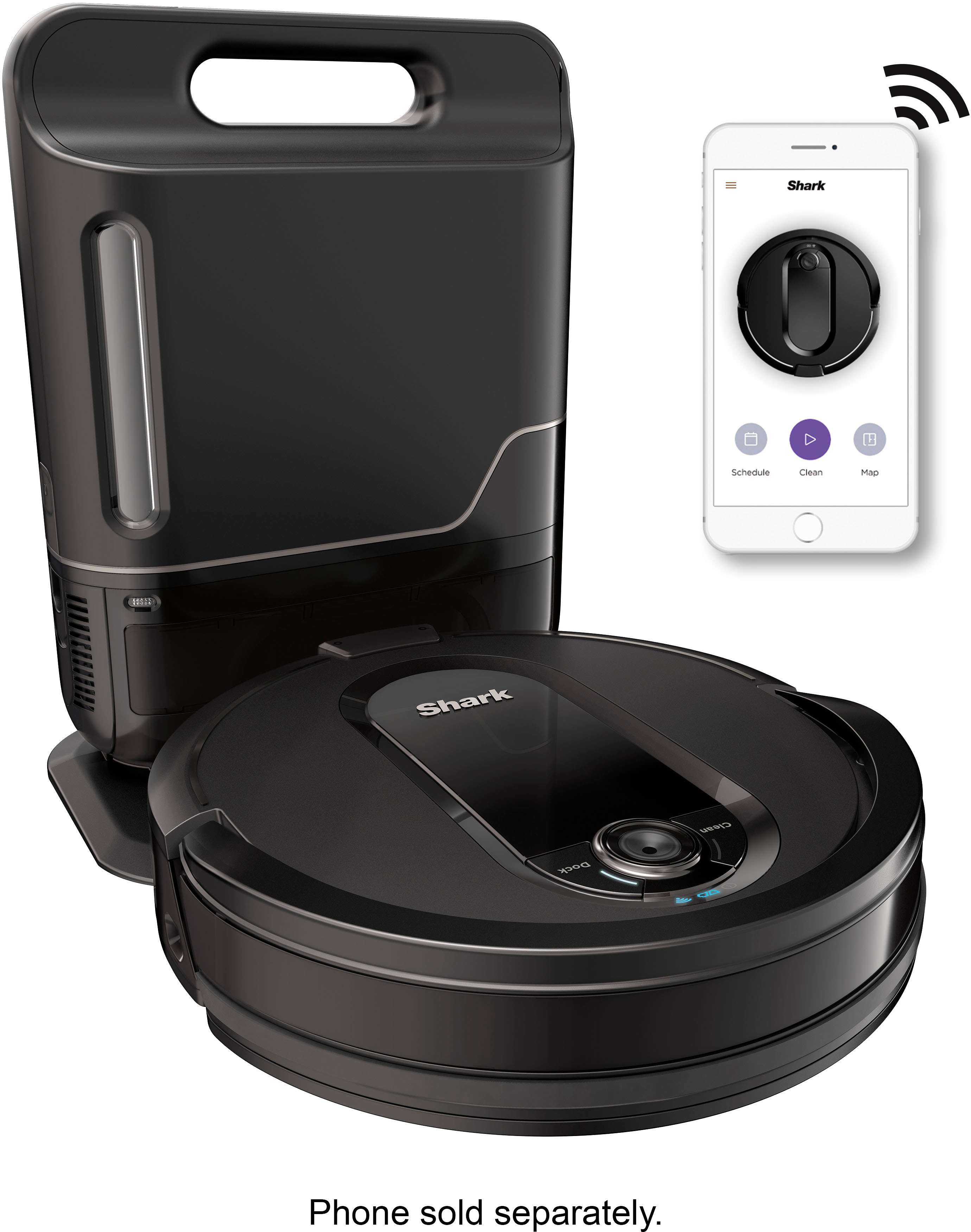Angle View: Shark - IQ Robot Self-Empty XL RV1001AE, Wi-Fi Connected, Robot Vacuum with Self-Cleaning Brushroll - Black
