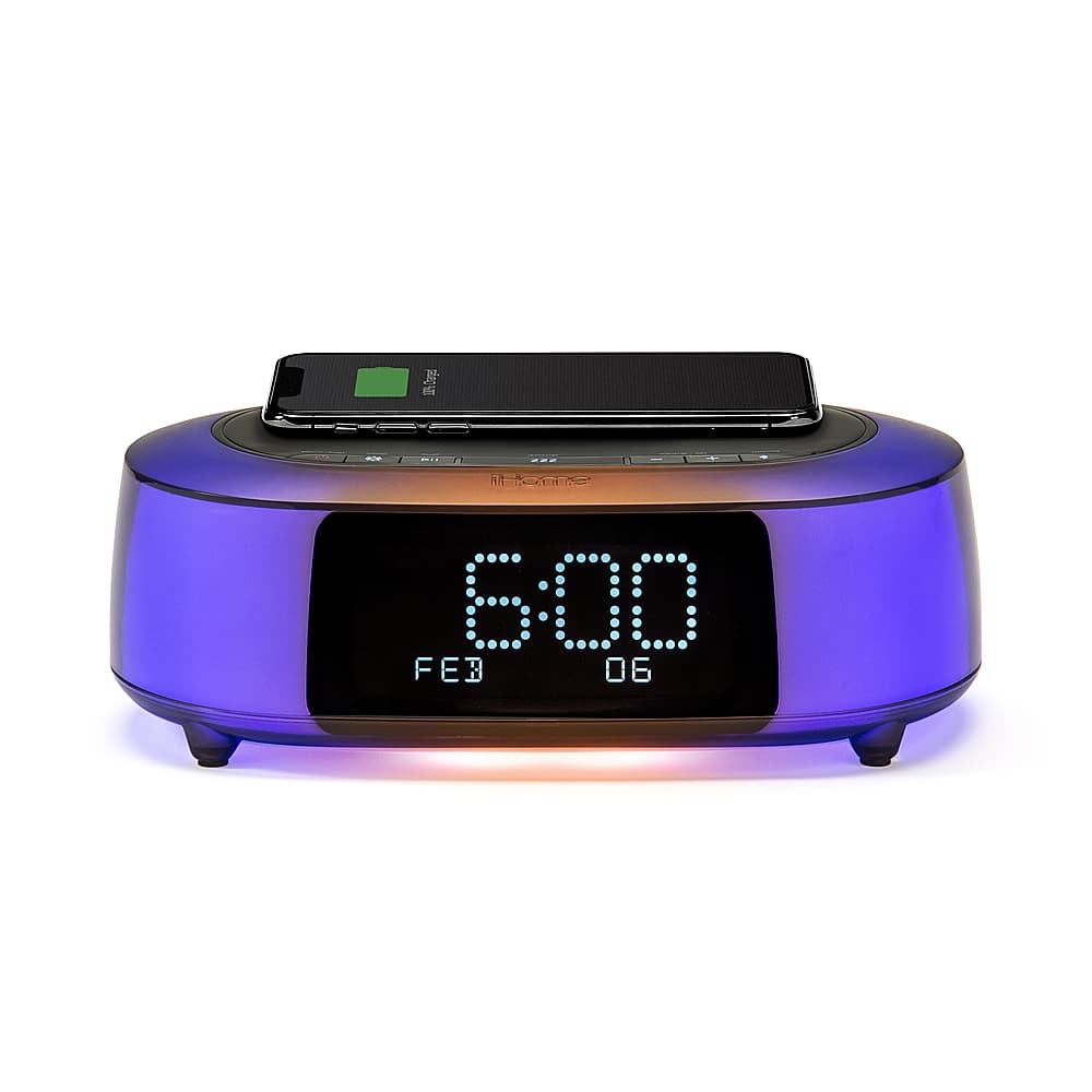 Front. iHome - TimeBoost Glow - Color Changing Bluetooth Alarm Clock Speaker System with Qi Wireless Fast Charging and USB Charging - Black.