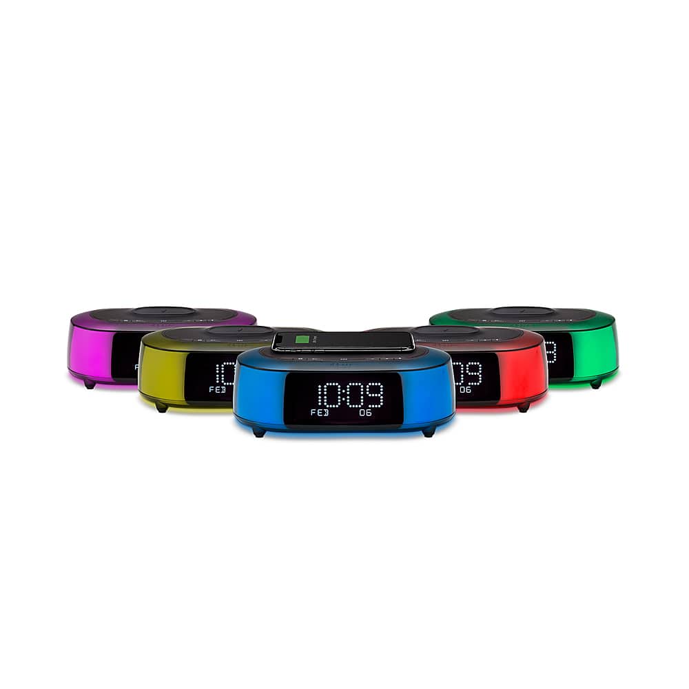 Alt View 12. iHome - TimeBoost Glow - Color Changing Bluetooth Alarm Clock Speaker System with Qi Wireless Fast Charging and USB Charging - Black.