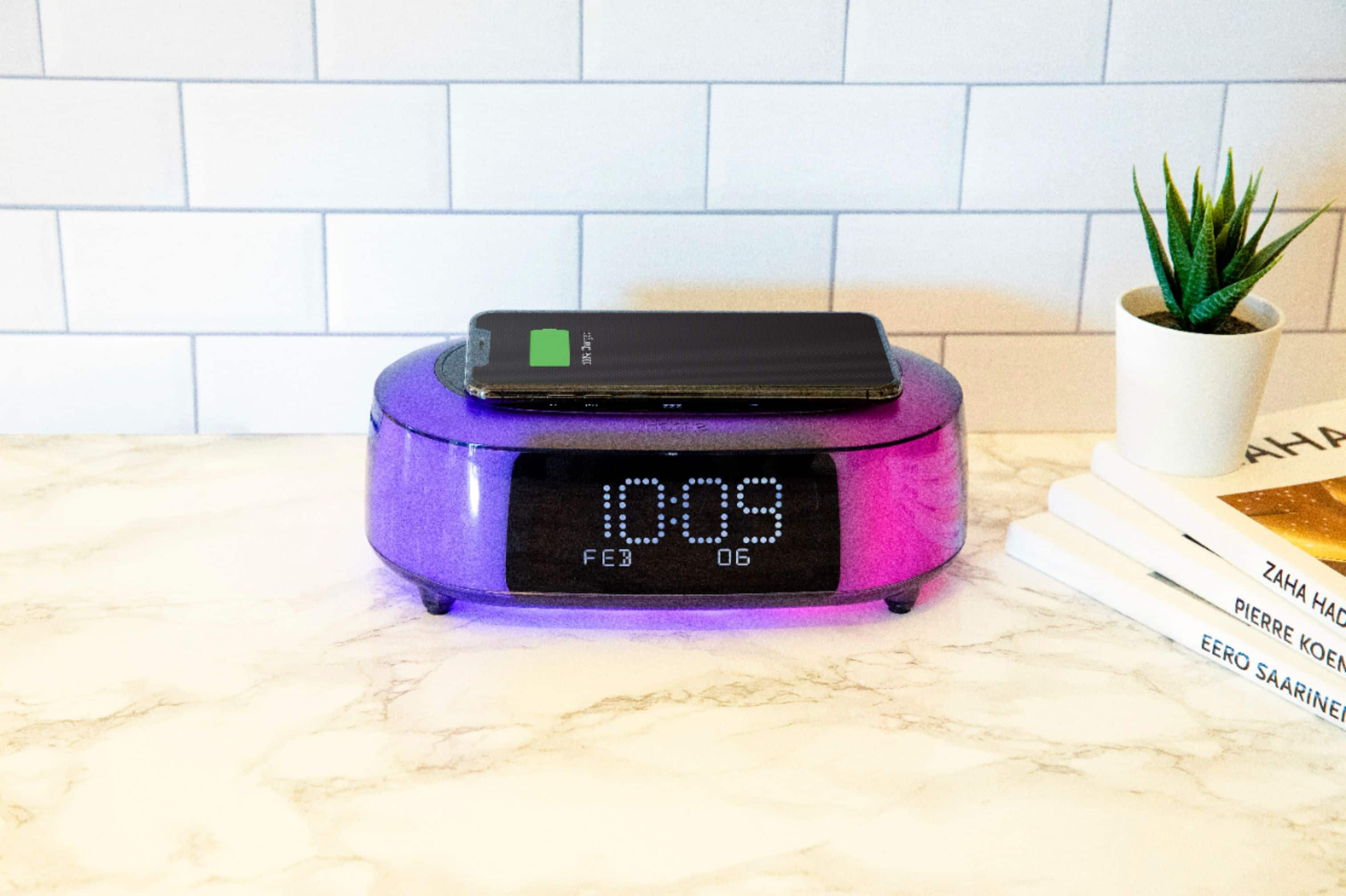Alt View 18. iHome - TimeBoost Glow - Color Changing Bluetooth Alarm Clock Speaker System with Qi Wireless Fast Charging and USB Charging - Black.