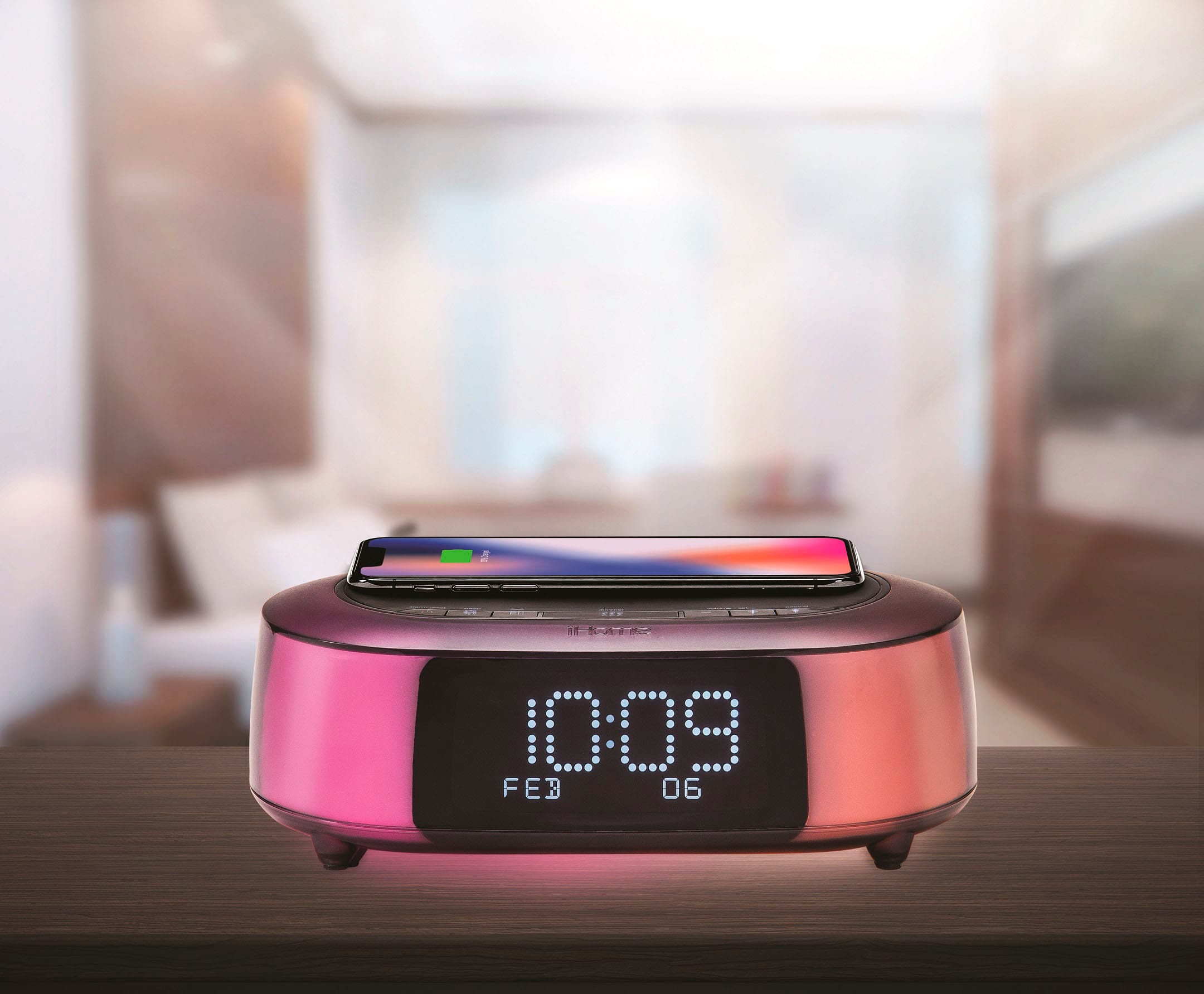Alt View 22. iHome - TimeBoost Glow - Color Changing Bluetooth Alarm Clock Speaker System with Qi Wireless Fast Charging and USB Charging - Black.