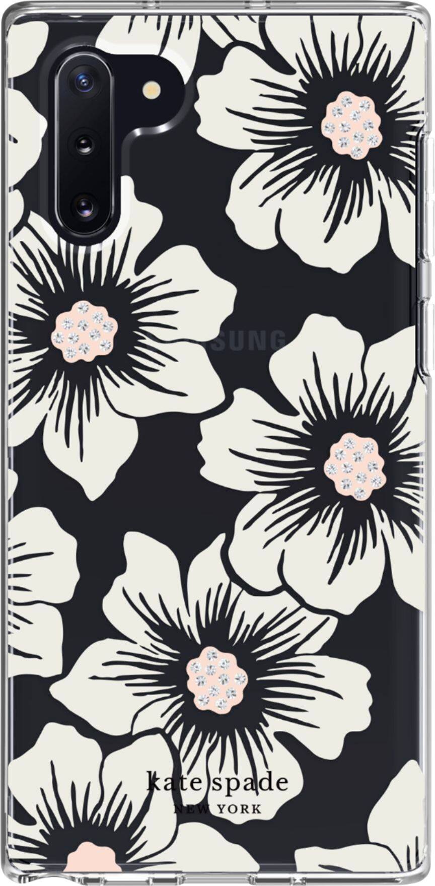 Alt View 1. kate spade new york - Hard Shell Case for Samsung Galaxy Note10 - Hollyhock Floral Clear/Cream With Stones.