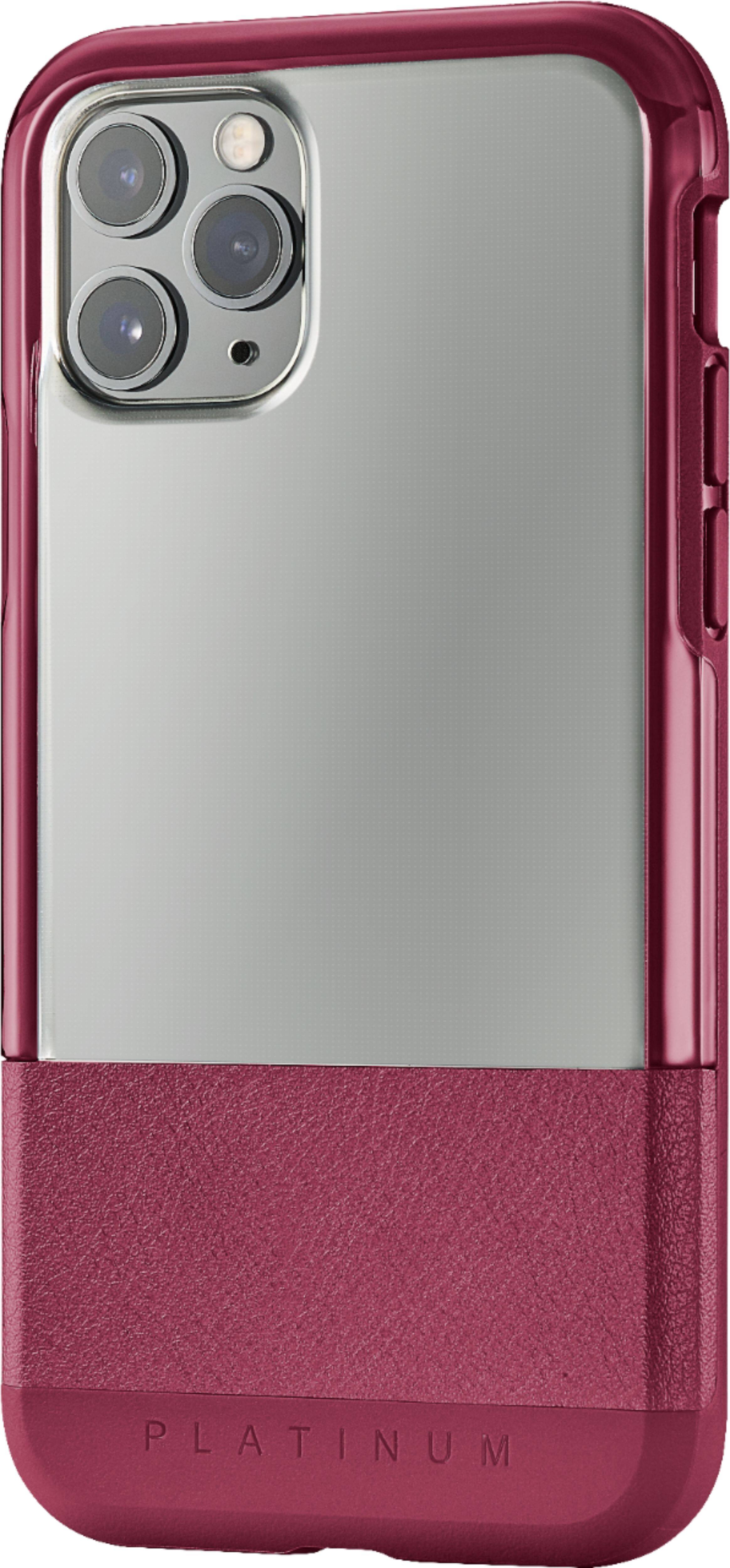 Left View: Platinum™ - Hard Shell Case for Apple® iPhone® 11 Pro - Maroon With Clear Accents