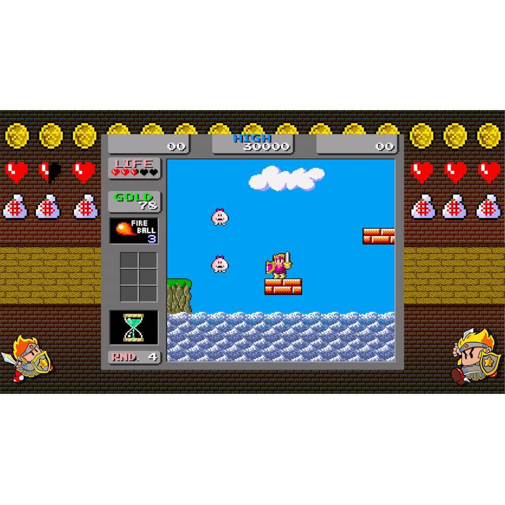 The image shows a video game screen featuring a character in a boat, surrounded by a blue ocean. The game is set in a pixelated world, and the character is navigating through a series of obstacles. The screen is filled with various elements, including a clock, a heart, and a gold coin. The game appears to be a platformer or an adventure game, with the character possibly collecting gold coins and other items as they progress through the levels.