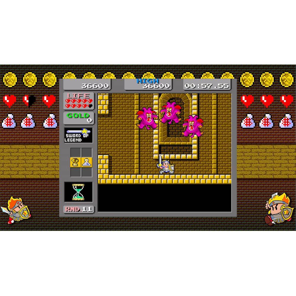 The image shows a video game with a character holding a sword, surrounded by various items such as hearts, gold, and a clock. The game is set in a dungeon-like environment with a maze-like structure. The character is likely in a challenging situation, possibly facing enemies or obstacles to overcome. The game appears to be an action-adventure or RPG game, with the player navigating through the maze and collecting items to progress through the game.