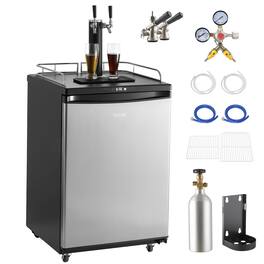 VEVOR - Beer Kegerator, Dual Tap Draft Beer Dispenser, Full Size Keg Refrigerator With Shelves, CO2 Cylinder, Drip Tray & Rail - Black,Grey