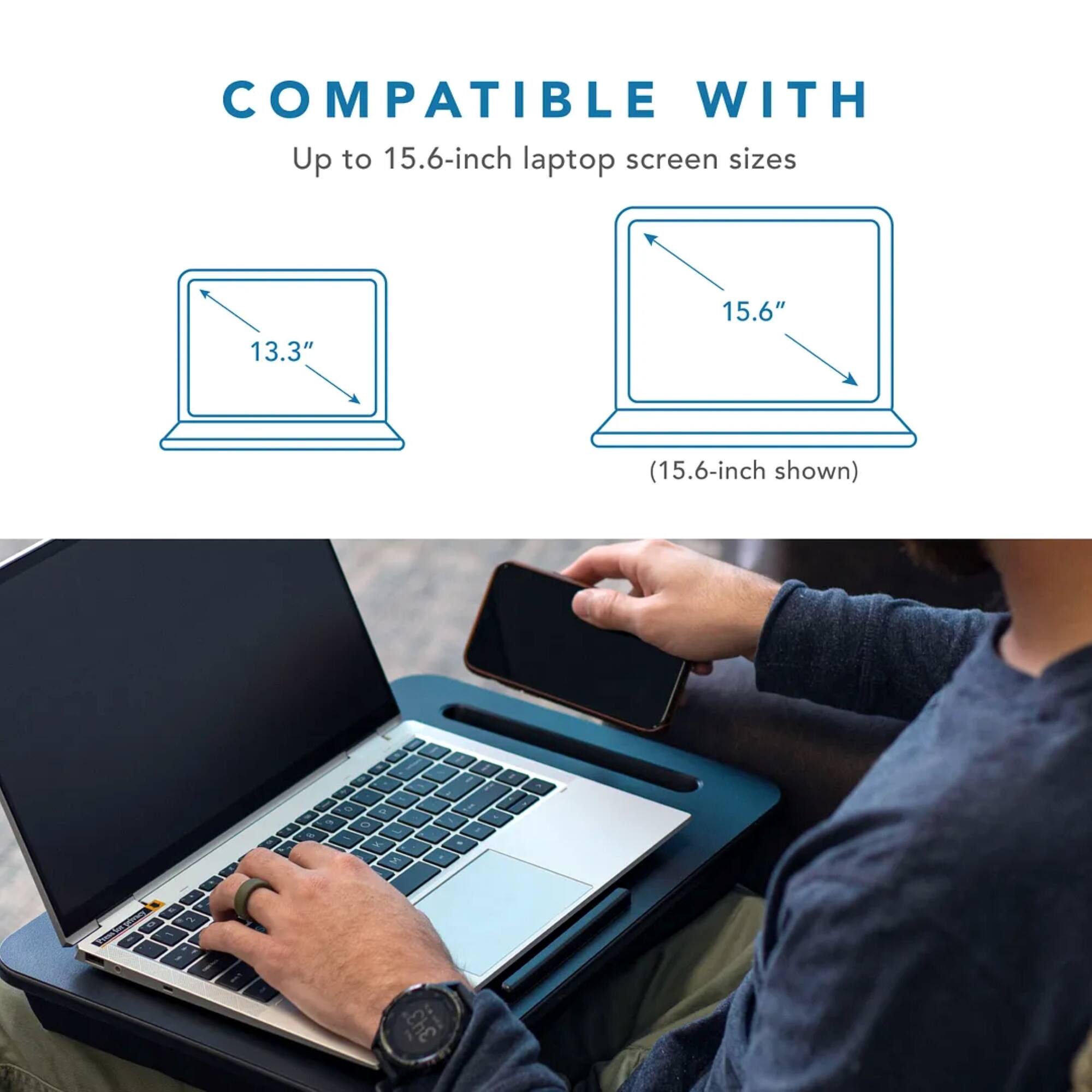 COMPATIBLE WITH Up to 15.6-inch laptop screen sizes 13.3" 15.6" (15.6-inch shown) - 0 - 4 2% i 343