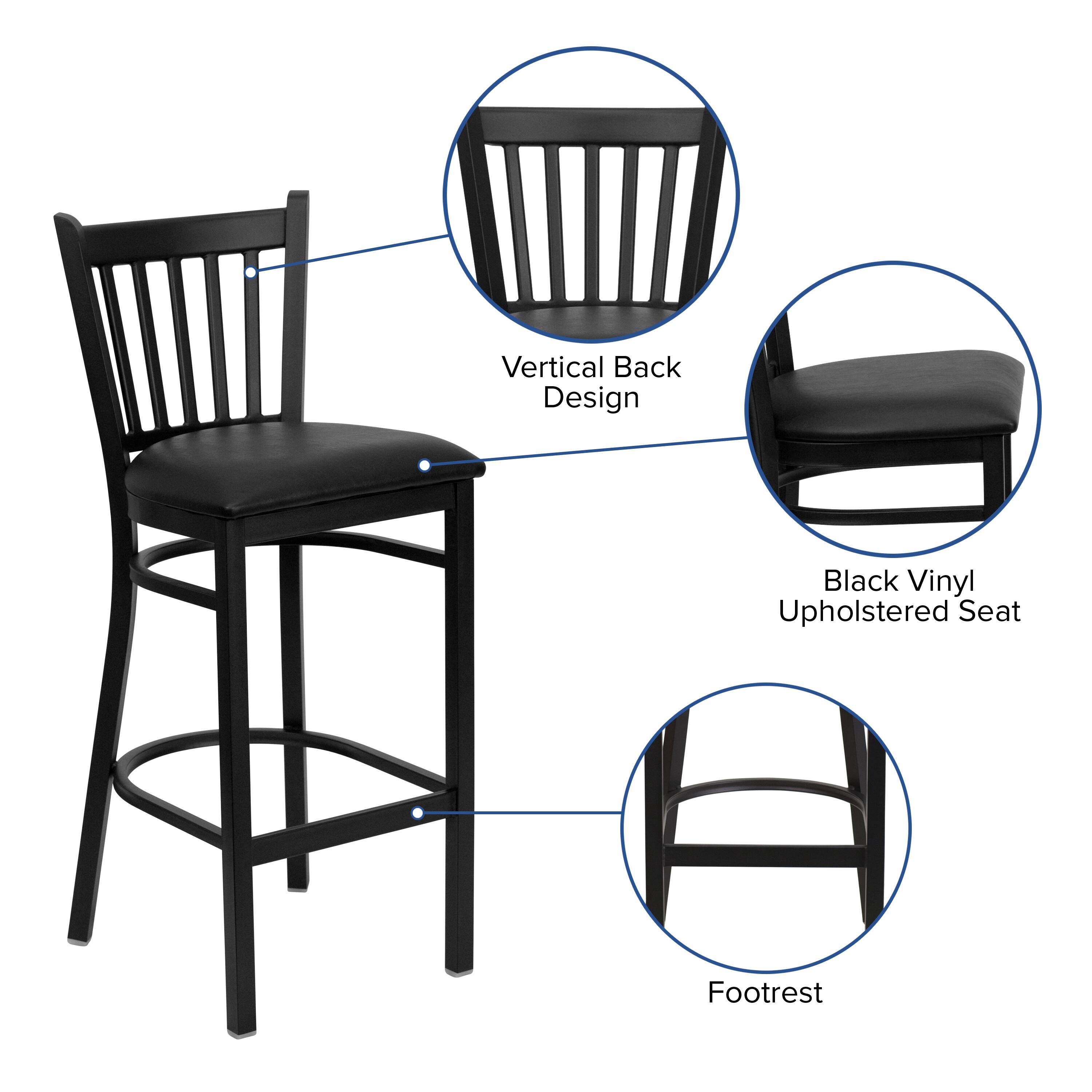 Vertical Back Design  
Black Vinyl Upholstered Seat  
Footrest