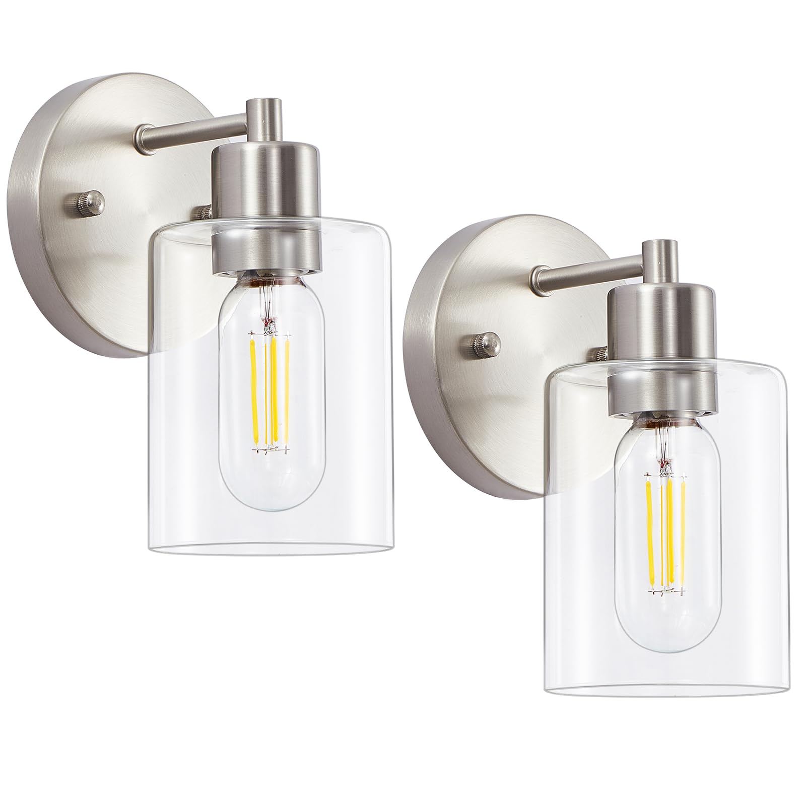Dazzling Pops - Light Bathroom Fixtures Brushed Nickel Modern Vanity With Clear Glass Shade Lighting Over Mirror Lights For - Brushed Nickel 2 LIGHT(2 PACK)