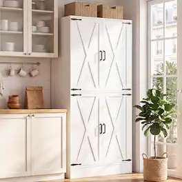Aheaplus - 70'' Tall Kitchen Pantry Cabinet with Drawer and Adjustable Shelves, 4 Barn Door Pantry for Dining, Kitchen - White