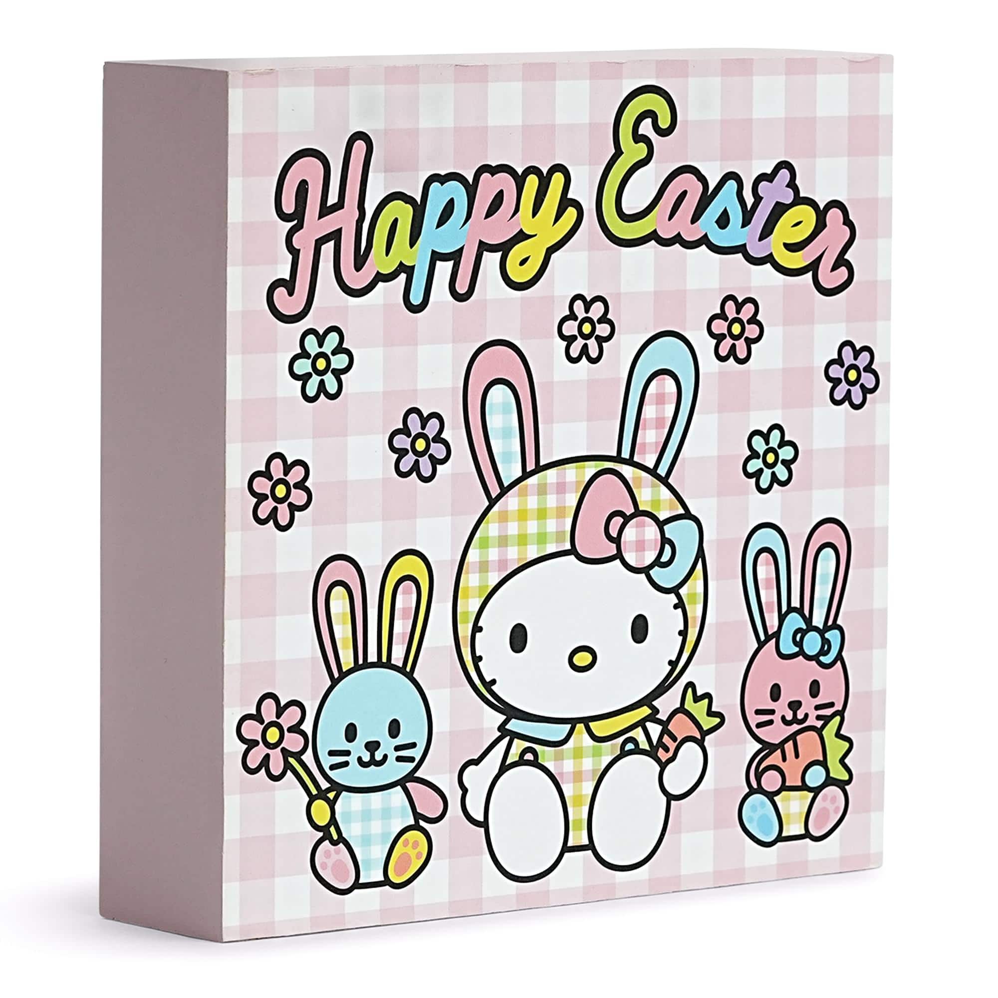 Silver Buffalo - Sanrio Hello Kitty "Happy Easter" 6 x 6 Inch Wood Box Sign - Pink