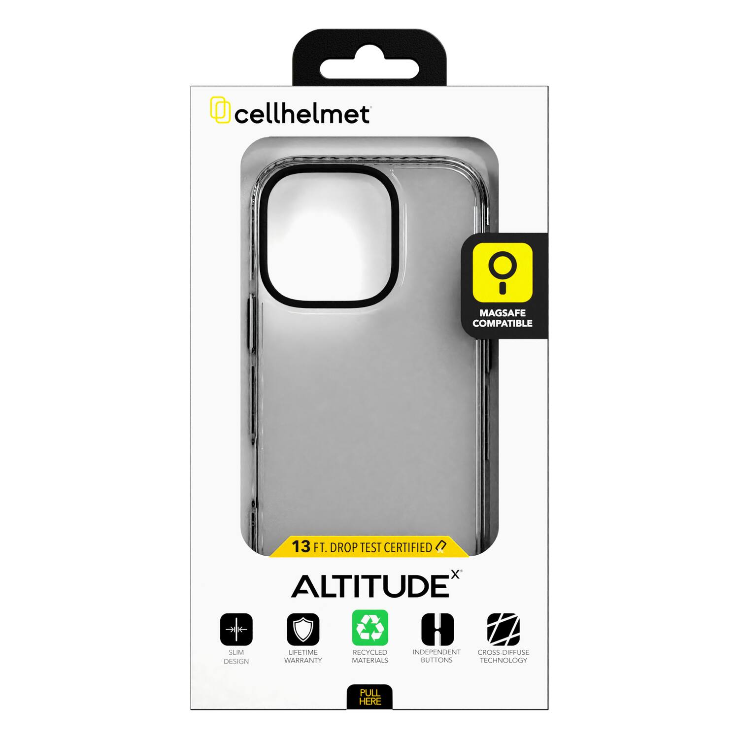 cellhelmet  
MAGSAFE COMPATIBLE  
13 FT. DROP TEST CERTIFIED  
ALTITUDE*  
SLIM  
LIFETIME WARRANTY  
RECYCLED MATERIALS  
INDEPENDENT BUTTONS  
CROSS-DIFFUSE TECHNOLOGY  
PULL HERE