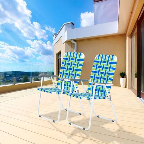 Alt View 8. Winado - 2PCS 37in Patio Lawn Chairs Folding, Webbed Folding, Beach, Portable Camping Chairs for In/Outdoor Yard Garden Beach - Blue Stripe.