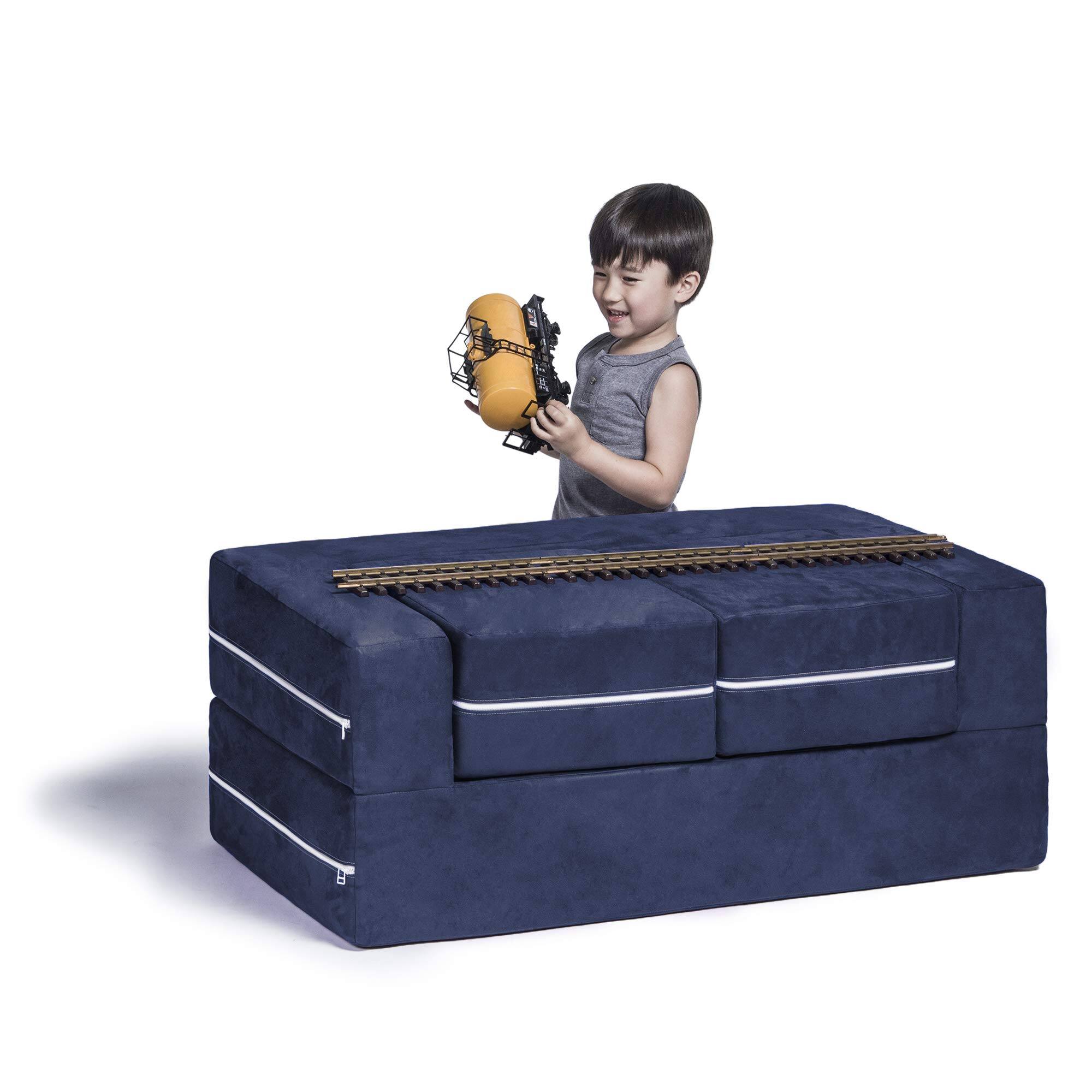 Back. Jaxx - Jaxx Zipline Kids Modular Loveseat & Ottomans/Fold Out Lounger, Navy - Navy.