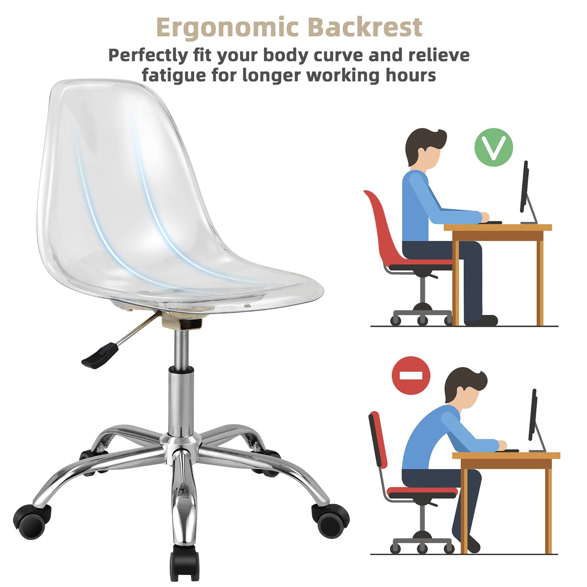 Ergonomic Backrest: Perfectly fit your body curve and relieve fatigue for longer working hours.