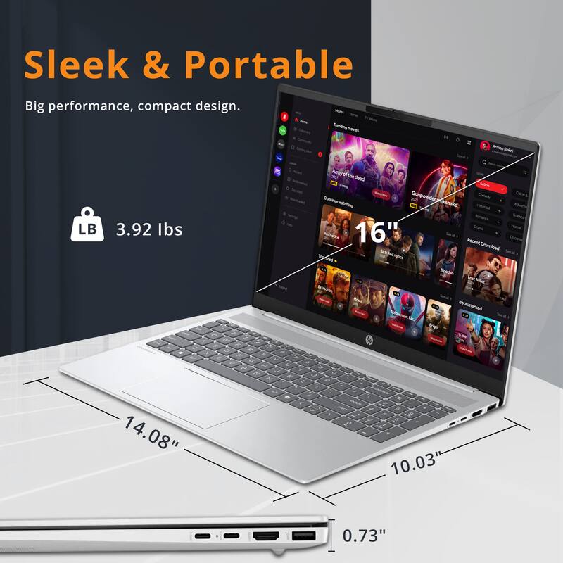 Sleek & Portable  
Big performance, compact design.  

3.92 lbs  

16"  

14.08"  

10.03"  

0.73"