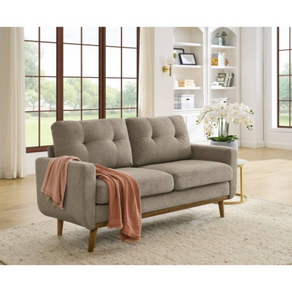Front. LUCKY ONE - 67.7" Mid-Century Upholstered Tufted Loveseat Sofa Solid Wood Legs 2-Seater - Camel.