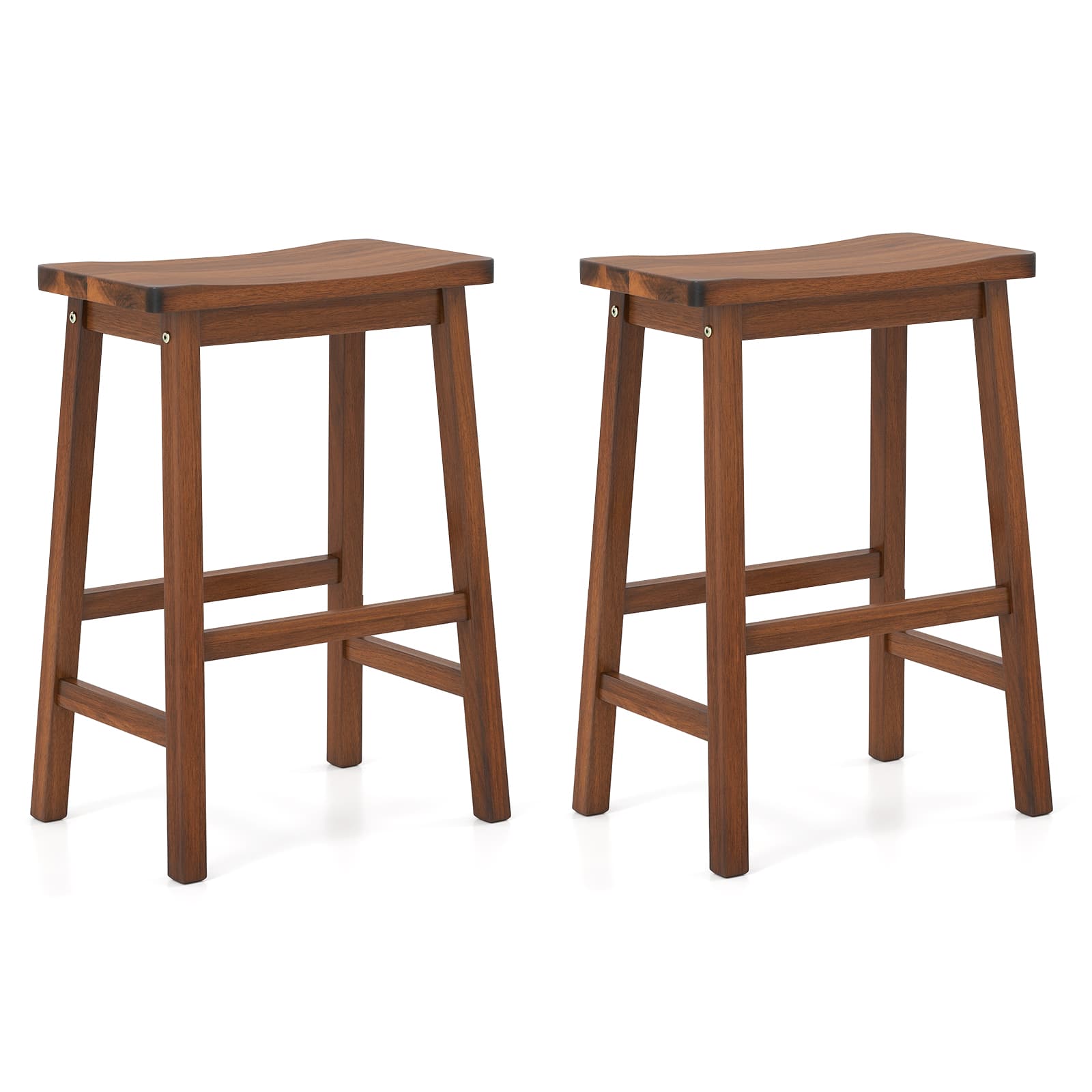 Gymax - Saddle-Seat Counter Height Stools Set of 2 Backless Barstools w/ Curved Seat - Brown