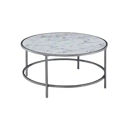 Front. Convenience Concepts - Gold Coast Faux Marble Round Coffee Table - White Faux Marble/Silver Frame.