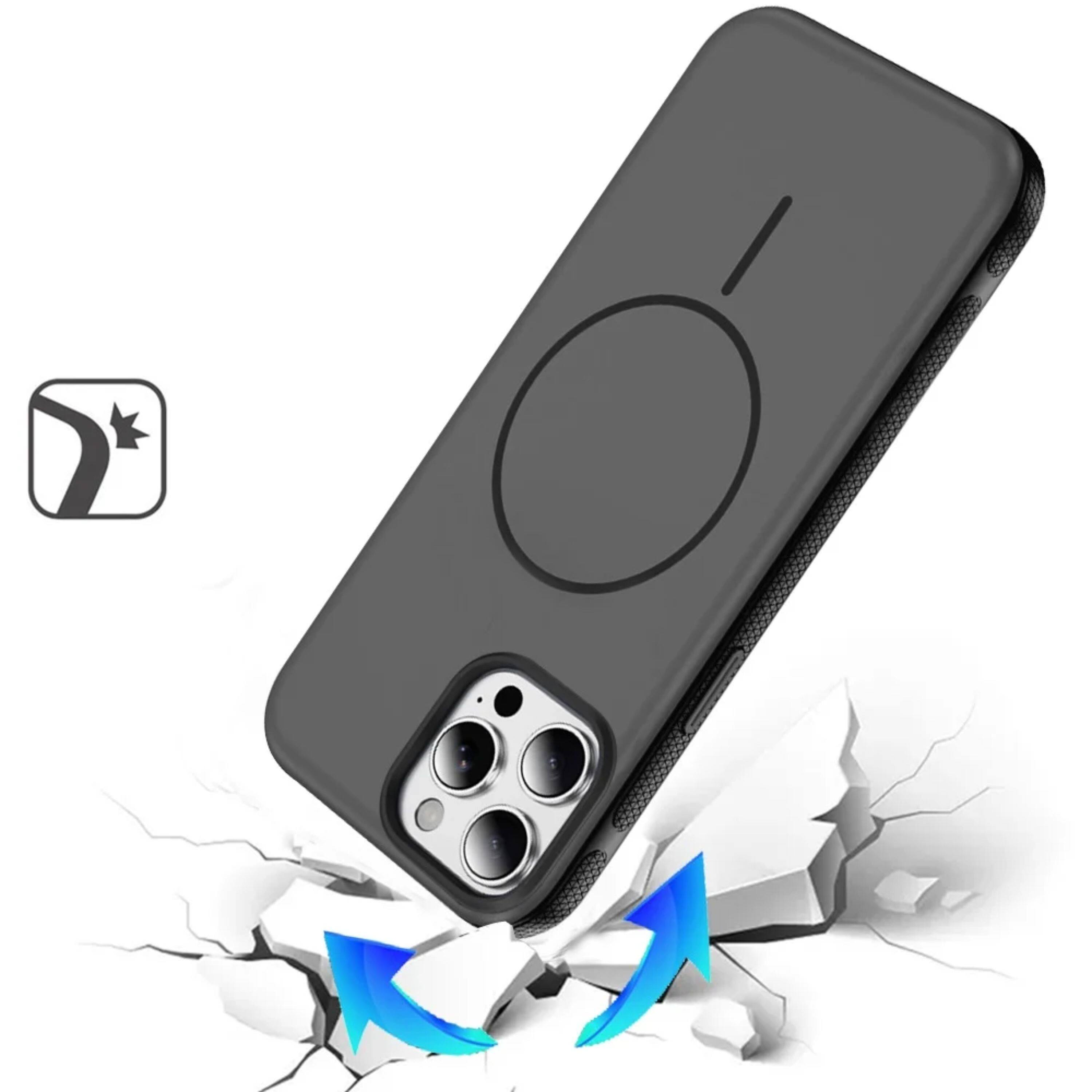 Left. Kitcheniva - Rugged Side Grip And Magnetic Circle Case For iPhone 14 Pro Max Black - Black.