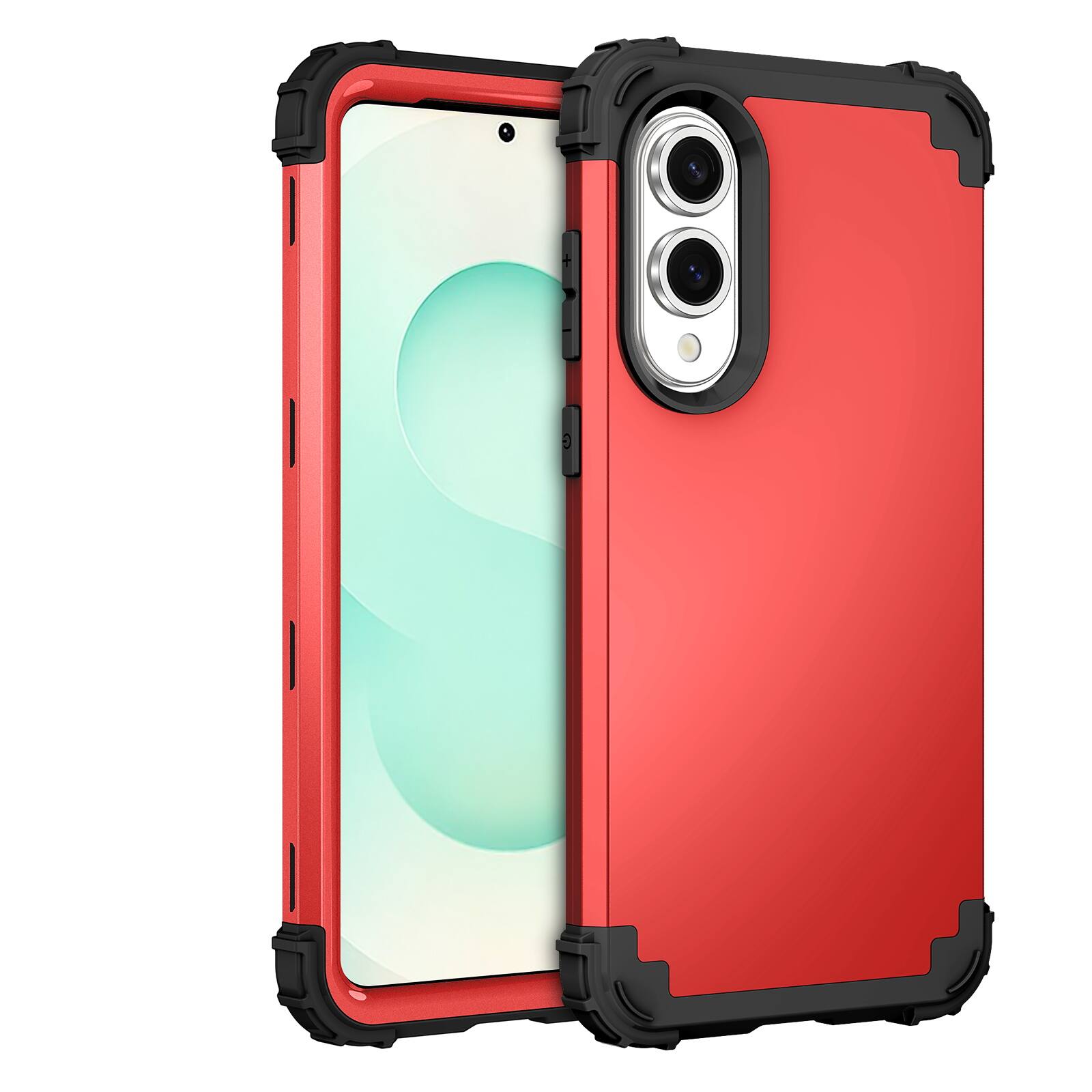 Front. Dteck - Rugged Case for Samsung Galaxy S25 Edge,Shockproof Soft Silicone Bumper Hard PC Back Cover,3-Layers Protective Shell - Red.