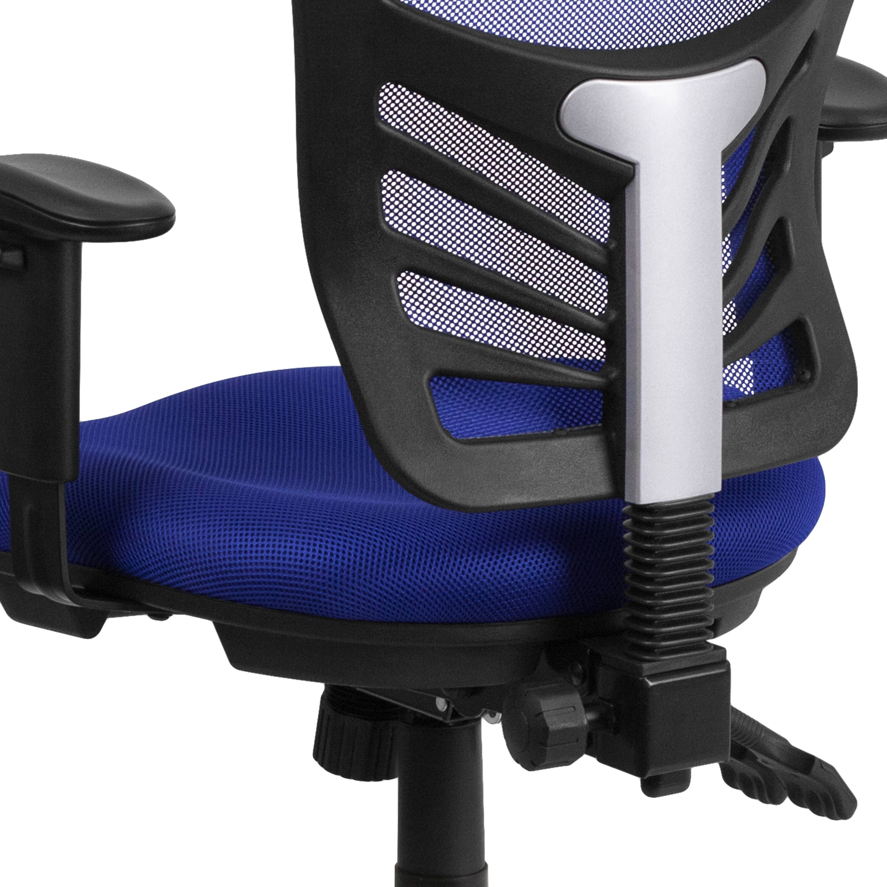 Alt View 8. Emma + Oliver - Mid-Back Mesh Triple Paddle Swivel Ergonomic Office Chair with Adjustable Arms - Blue/Black Frame.