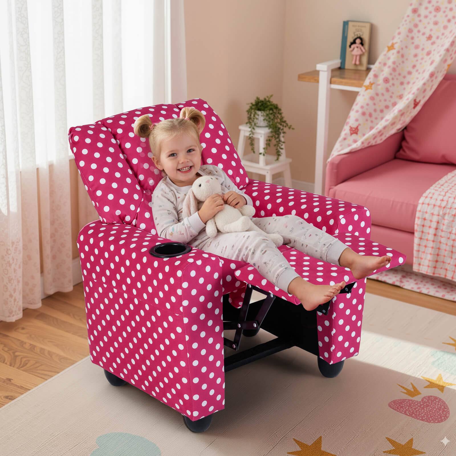 Alt View 4. Costway - Costway Kids Recliner with Cup Holder with Adjustable Backrest & Footrest for Boys & Girls - Pink.
