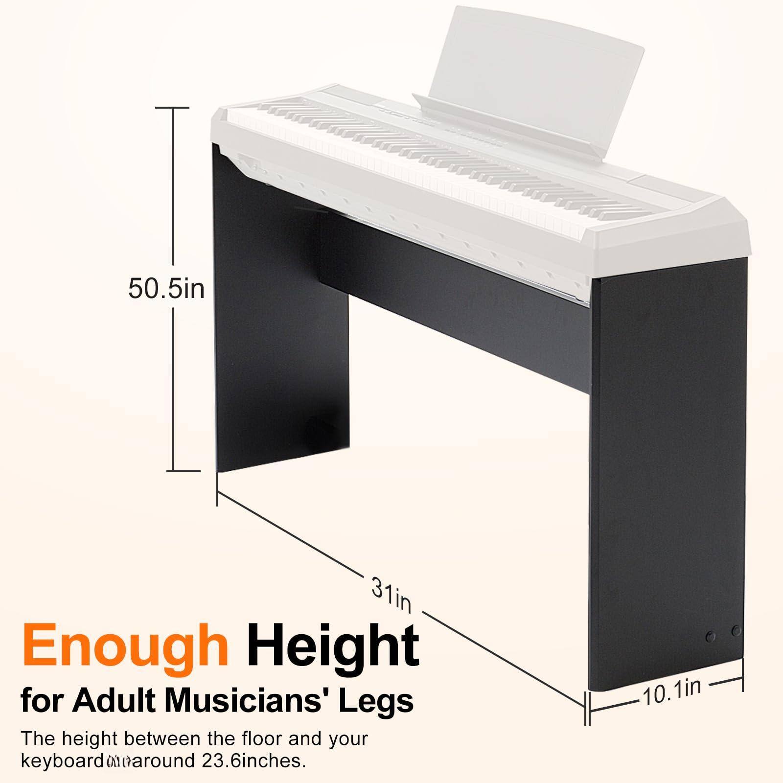 50.5in  
31in  
Enough Height for Adult Musicians' Legs  
The height between the floor and your keyboard is around 23.6 inches.  
10.1in