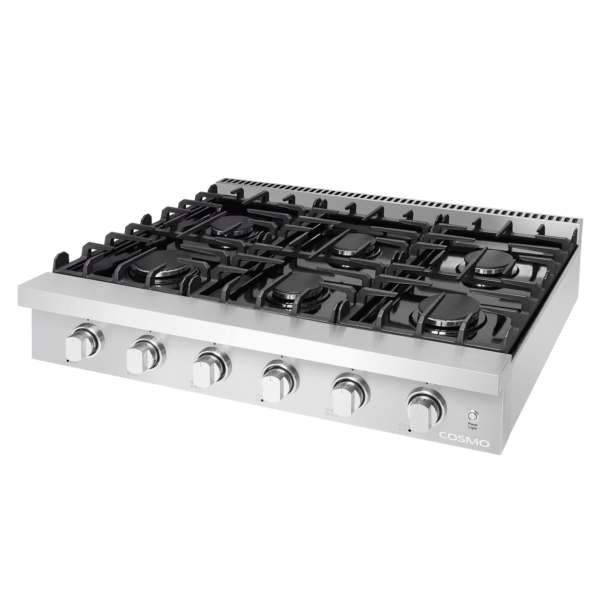 Alt View 9. COSMO - COS-GRT366 36 in. Slide-In Counter Gas Cooktop with 6 Sealed Italian Burners, Cast Iron Grates, Metal Knobs - Stainless Steel.