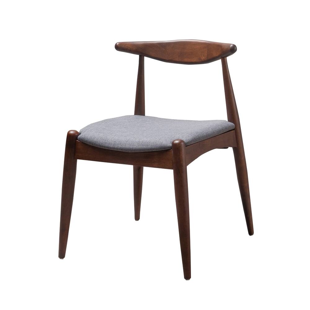 Alt View 4. Loheer - Loheer Set of 2 Rubberwood Dining Chairs Vintage Ergonomic Backrest Cushioned Solid Wood Chairs Walnut Light Gray - Walnut, Light Gray.