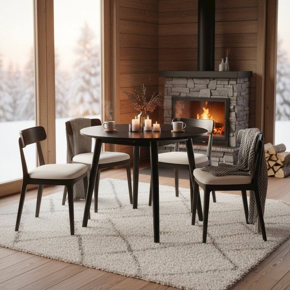 Alt View 4. FurniFact - Round Drop Leaf Dining Table - Black.