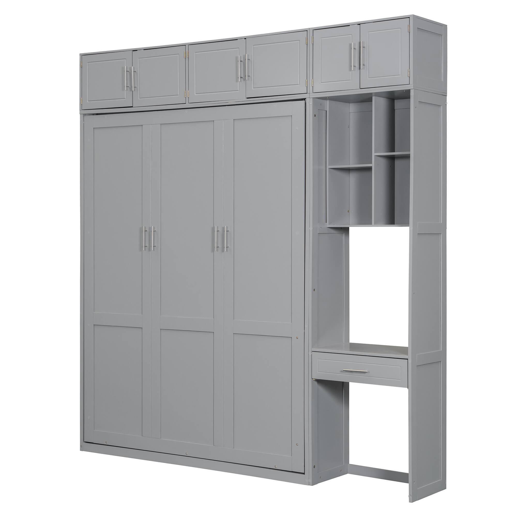Alt View 9. Tiramisubest - Queen Size Murphy Bed with Desk, Storage, Foldable, Gray - Gray.