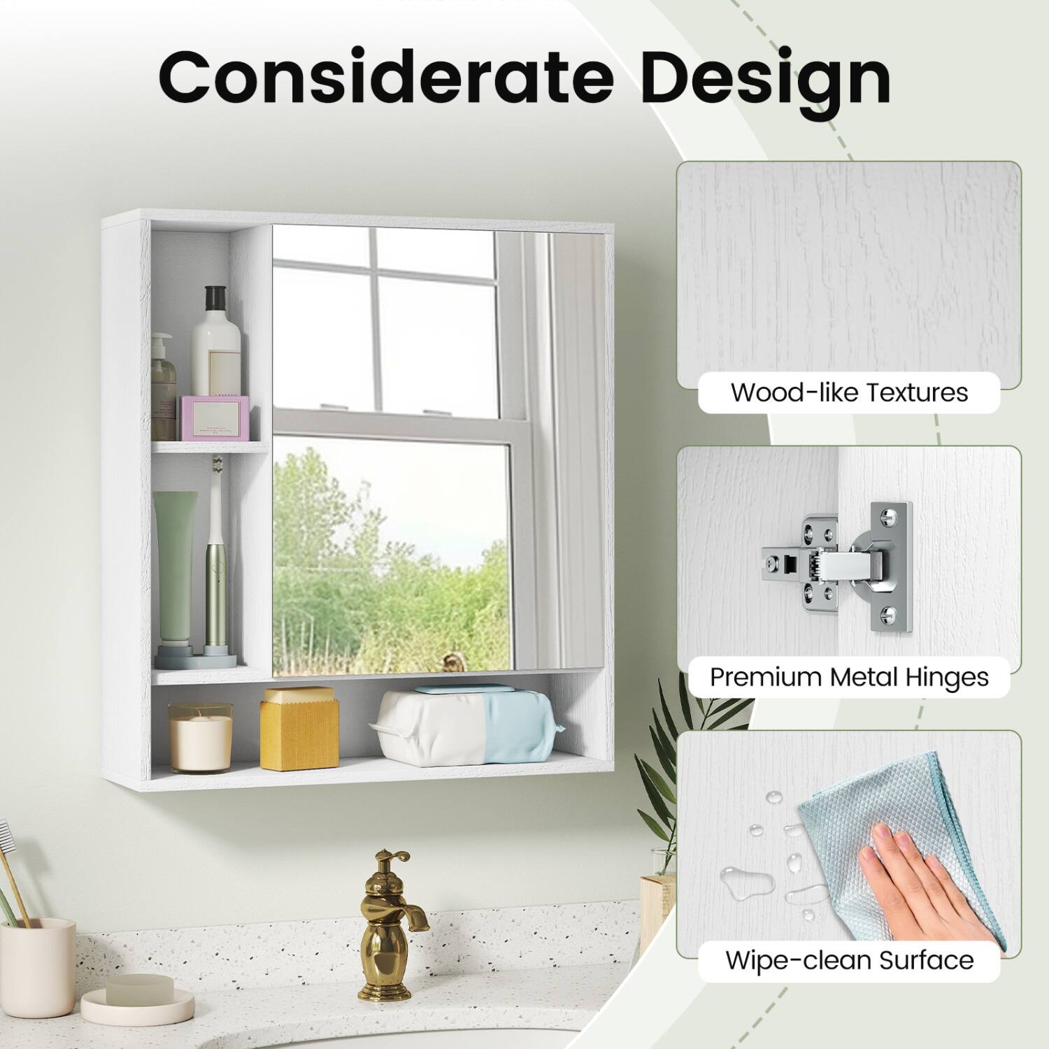 Considerate Design
Wood-like Textures
Premium Metal Hinges
Wipe-clean Surface