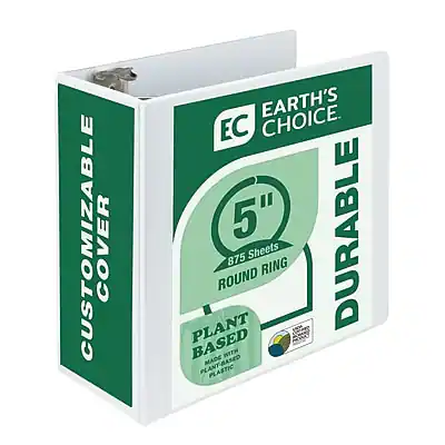 CUSTOMIZABLE COVER
EARTH'S CHOICE
5" DURABLE
875 SHEETS
ROUND RING
PLANT BASED
PLANT-BASED MADK PLASTIC