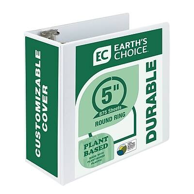 CUSTOMIZABLE COVER  
EARTH'S CHOICE  
5" DURABLE  
875 SHEETS  
ROUND RING  
PLANT BASED  
PLANT-BASED MADK PLASTIC