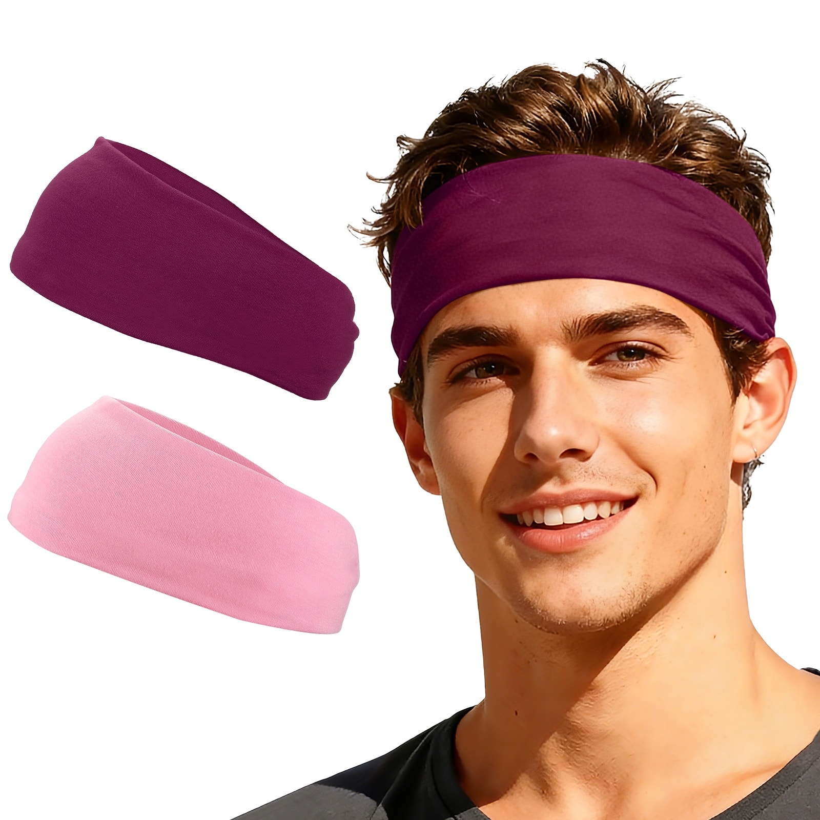 Unique Bargains - Sport Headbands for Men & Women, Stretchy Sweatband Absorbent Headbands, 2pcs - For Yoga/Sports/Running/Fitness/Cycling - Dark Purple/Pink price history on PriceWatchPro