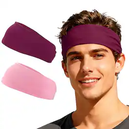Unique Bargains - Sport Headbands for Men & Women, Stretchy Sweatband Absorbent Headbands, 2pcs - For Yoga/Sports/Running/Fitness/Cycling - Dark Purple/Pink