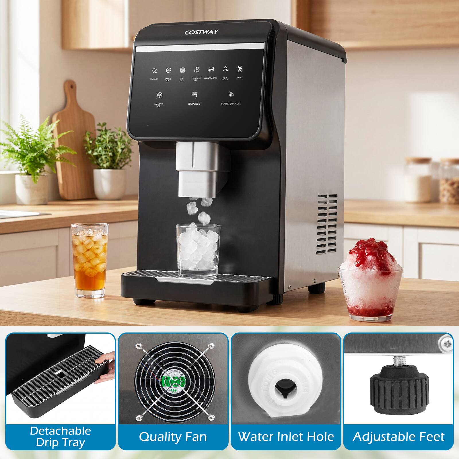 COSTWAY x: A I - : : : I O

- Detachable Drip Tray
- Quality Fan
- Water Inlet Hole
- Adjustable Feet